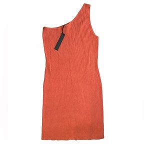 NWT House of Harlow 1960 One Shoulder Ribbed Dress in Rust Large